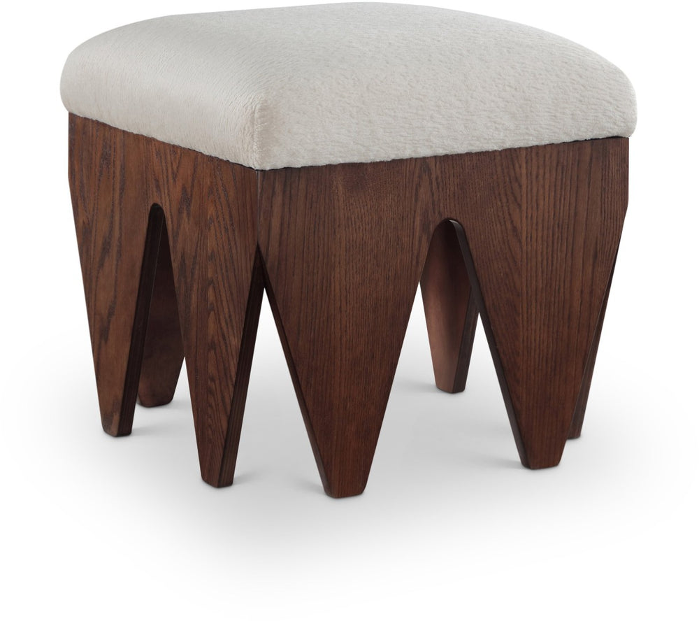 Meridian Furniture Altair Art Deco Velour Fur Upholstered Bench with Sculptural Oak Walnut Base 22025Beige