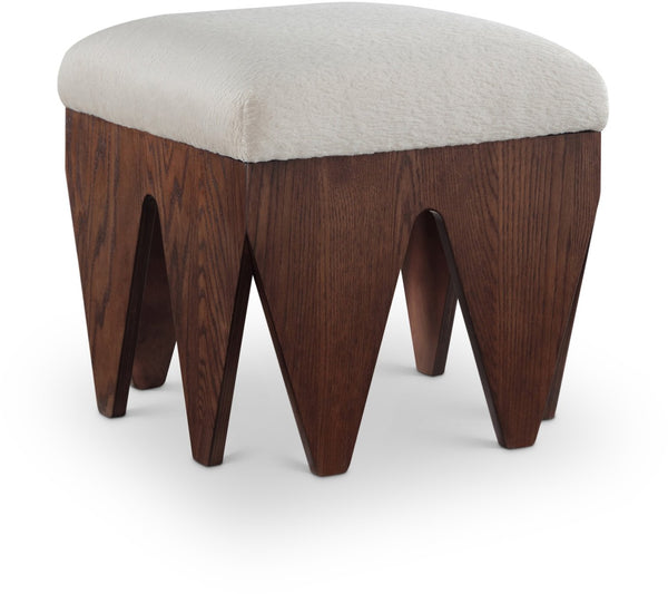 Meridian Furniture Altair Art Deco Velour Fur Upholstered Bench with Sculptural Oak Walnut Base 22025Beige