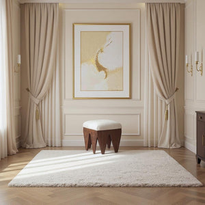 Meridian Furniture Altair Art Deco Velour Fur Upholstered Bench with Sculptural Oak Walnut Base 22025Beige