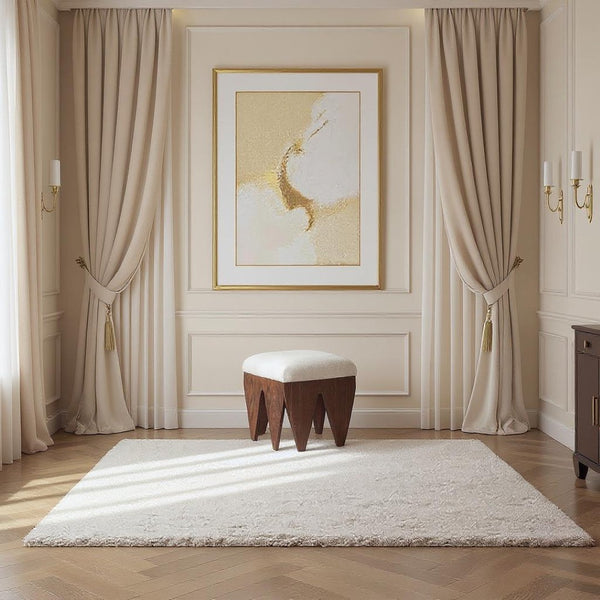 Meridian Furniture Altair Art Deco Velour Fur Upholstered Bench with Sculptural Oak Walnut Base 22025Beige