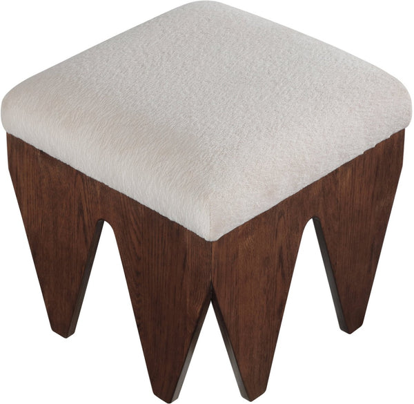 Meridian Furniture Altair Art Deco Velour Fur Upholstered Bench with Sculptural Oak Walnut Base 22025Beige