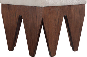 Meridian Furniture Altair Art Deco Velour Fur Upholstered Bench with Sculptural Oak Walnut Base 22025Beige