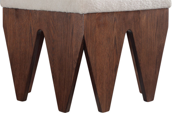 Meridian Furniture Altair Art Deco Velour Fur Upholstered Bench with Sculptural Oak Walnut Base 22025Beige