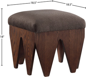 Meridian Furniture Altair Velour Fur Upholstered Accent Bench with Art Deco Oak Veneer Angular Base 22025Brown