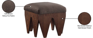 Meridian Furniture Altair Velour Fur Upholstered Accent Bench with Art Deco Oak Veneer Angular Base 22025Brown