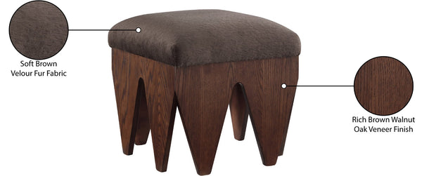 Meridian Furniture Altair Velour Fur Upholstered Accent Bench with Art Deco Oak Veneer Angular Base 22025Brown