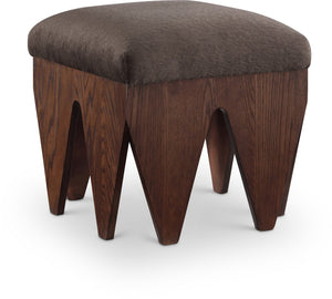 Meridian Furniture Altair Velour Fur Upholstered Accent Bench with Art Deco Oak Veneer Angular Base 22025Brown