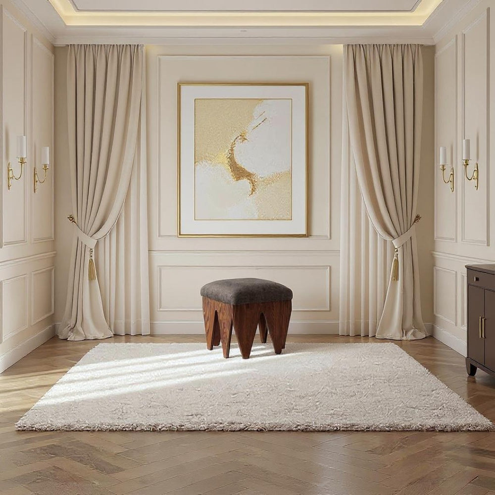 Meridian Furniture Altair Velour Fur Upholstered Accent Bench with Art Deco Oak Veneer Angular Base 22025Brown