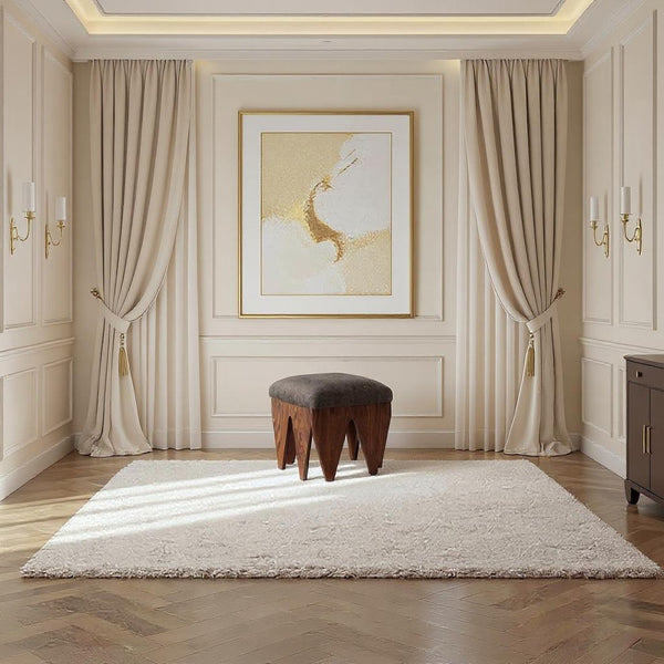 Meridian Furniture Altair Velour Fur Upholstered Accent Bench with Art Deco Oak Veneer Angular Base 22025Brown