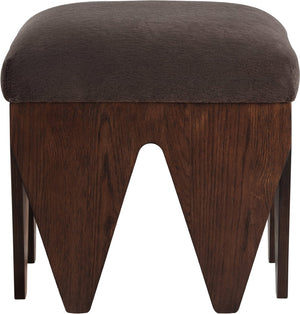 Meridian Furniture Altair Velour Fur Upholstered Accent Bench with Art Deco Oak Veneer Angular Base 22025Brown
