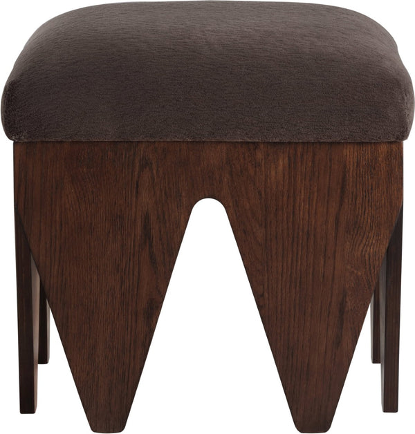 Meridian Furniture Altair Velour Fur Upholstered Accent Bench with Art Deco Oak Veneer Angular Base 22025Brown