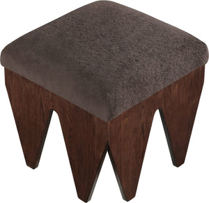 Meridian Furniture Altair Velour Fur Upholstered Accent Bench with Art Deco Oak Veneer Angular Base 22025Brown