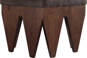 Meridian Furniture Altair Velour Fur Upholstered Accent Bench with Art Deco Oak Veneer Angular Base 22025Brown