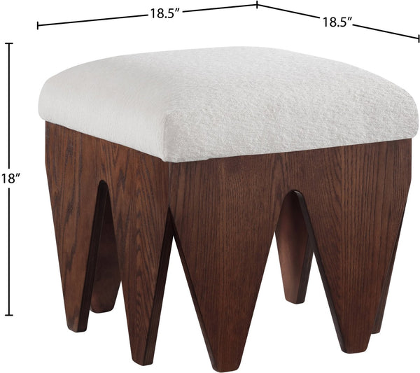 Meridian Furniture Altair Velour Fur Upholstered Accent Bench with Art Deco Walnut Base for Bedroom 22025Cream