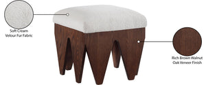 Meridian Furniture Altair Velour Fur Upholstered Accent Bench with Art Deco Walnut Base for Bedroom 22025Cream