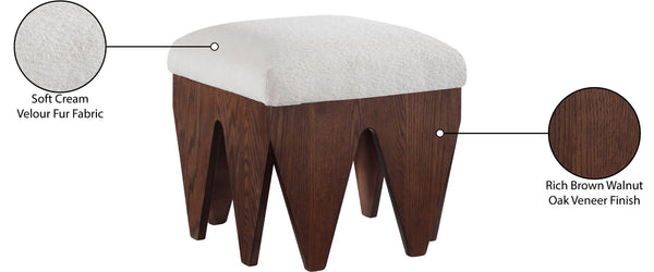 Meridian Furniture Altair Velour Fur Upholstered Accent Bench with Art Deco Walnut Base for Bedroom 22025Cream
