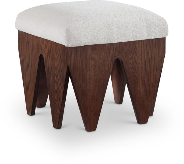 Meridian Furniture Altair Velour Fur Upholstered Accent Bench with Art Deco Walnut Base for Bedroom 22025Cream