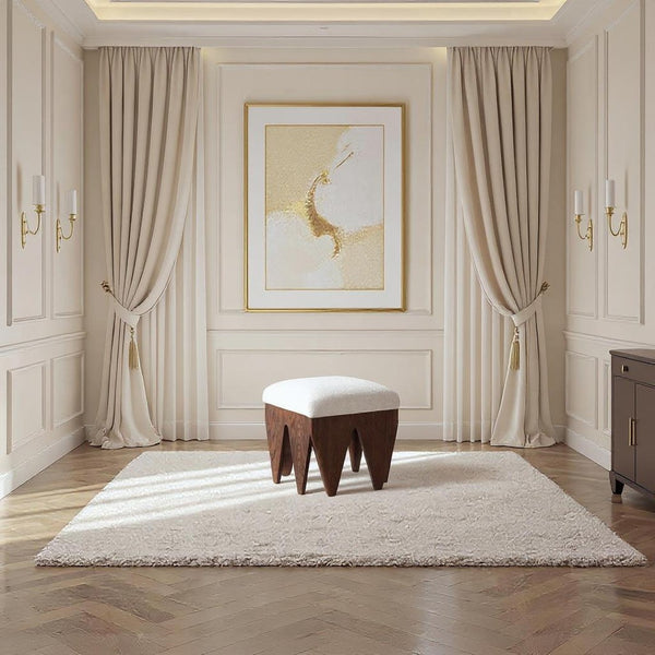 Meridian Furniture Altair Velour Fur Upholstered Accent Bench with Art Deco Walnut Base for Bedroom 22025Cream