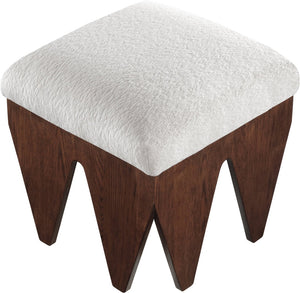 Meridian Furniture Altair Velour Fur Upholstered Accent Bench with Art Deco Walnut Base for Bedroom 22025Cream