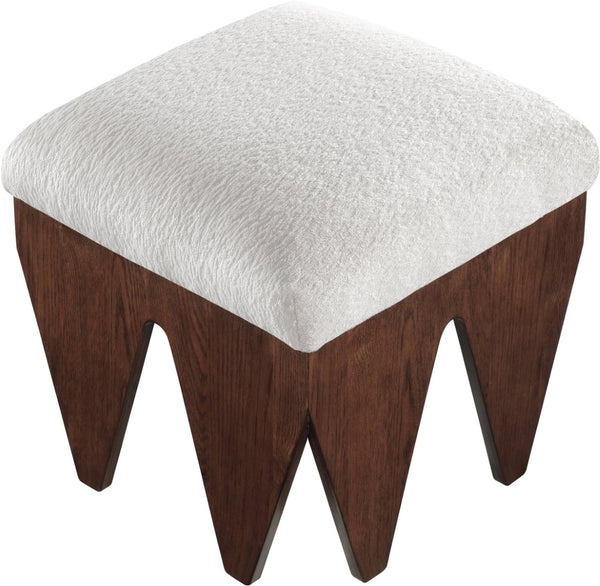 Meridian Furniture Altair Velour Fur Upholstered Accent Bench with Art Deco Walnut Base for Bedroom 22025Cream