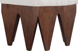 Meridian Furniture Altair Velour Fur Upholstered Accent Bench with Art Deco Walnut Base for Bedroom 22025Cream
