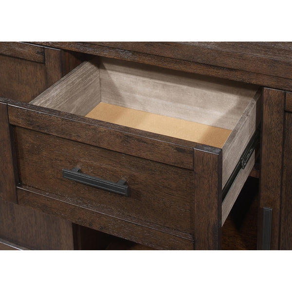 English Elm McCall Brown Oak 2-Door Server with Drawer, Rustic Farmhouse Sideboard 59" Wide, Felt-Lined Top B062P358301