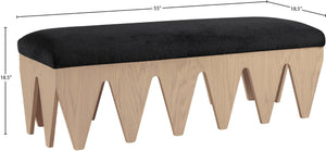 Meridian Furniture Altair Art Deco Plush Velour Fur Upholstered Bench with Oak Veneer Angular Base 22026Black