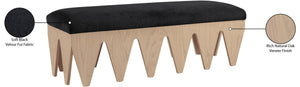 Meridian Furniture Altair Art Deco Plush Velour Fur Upholstered Bench with Oak Veneer Angular Base 22026Black