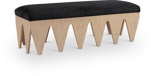 Meridian Furniture Altair Art Deco Plush Velour Fur Upholstered Bench with Oak Veneer Angular Base 22026Black