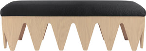 Meridian Furniture Altair Art Deco Plush Velour Fur Upholstered Bench with Oak Veneer Angular Base 22026Black