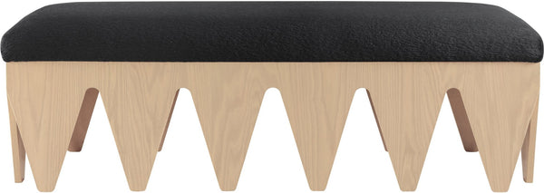 Meridian Furniture Altair Art Deco Plush Velour Fur Upholstered Bench with Oak Veneer Angular Base 22026Black