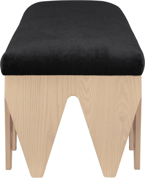 Meridian Furniture Altair Art Deco Plush Velour Fur Upholstered Bench with Oak Veneer Angular Base 22026Black