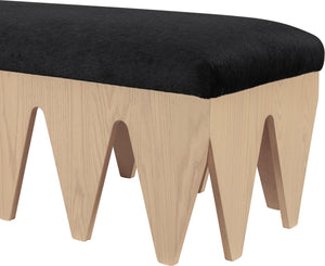Meridian Furniture Altair Art Deco Plush Velour Fur Upholstered Bench with Oak Veneer Angular Base 22026Black