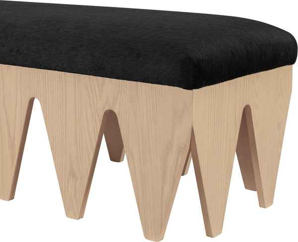 Meridian Furniture Altair Art Deco Plush Velour Fur Upholstered Bench with Oak Veneer Angular Base 22026Black