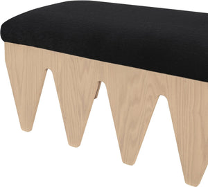 Meridian Furniture Altair Art Deco Plush Velour Fur Upholstered Bench with Oak Veneer Angular Base 22026Black