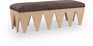 Meridian Furniture Altair Art Deco Plush Velour Upholstered Bench with Sculptural Oak Veneer Legs 22026Brown