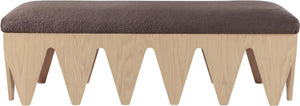 Meridian Furniture Altair Art Deco Plush Velour Upholstered Bench with Sculptural Oak Veneer Legs 22026Brown