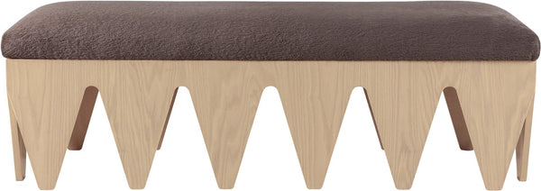 Meridian Furniture Altair Art Deco Plush Velour Upholstered Bench with Sculptural Oak Veneer Legs 22026Brown