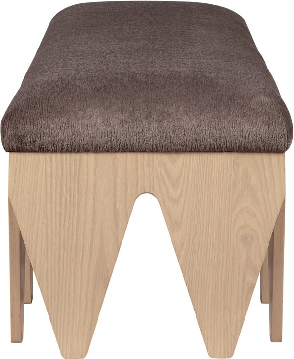Meridian Furniture Altair Art Deco Plush Velour Upholstered Bench with Sculptural Oak Veneer Legs 22026Brown