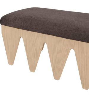 Meridian Furniture Altair Art Deco Plush Velour Upholstered Bench with Sculptural Oak Veneer Legs 22026Brown