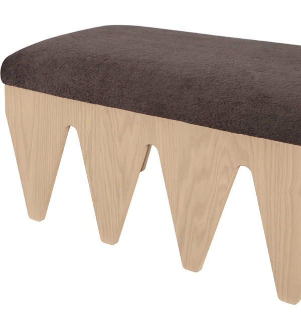 Meridian Furniture Altair Art Deco Plush Velour Upholstered Bench with Sculptural Oak Veneer Legs 22026Brown