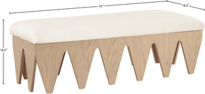 Meridian Furniture Altair Art Deco Velour Fur Upholstered Bench with Sculptural Oak Veneer Base 22026Cream