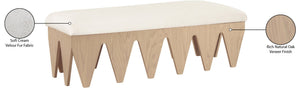 Meridian Furniture Altair Art Deco Velour Fur Upholstered Bench with Sculptural Oak Veneer Base 22026Cream