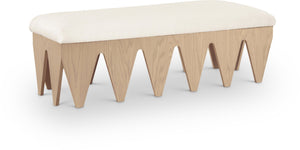 Meridian Furniture Altair Art Deco Velour Fur Upholstered Bench with Sculptural Oak Veneer Base 22026Cream