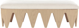 Meridian Furniture Altair Art Deco Velour Fur Upholstered Bench with Sculptural Oak Veneer Base 22026Cream