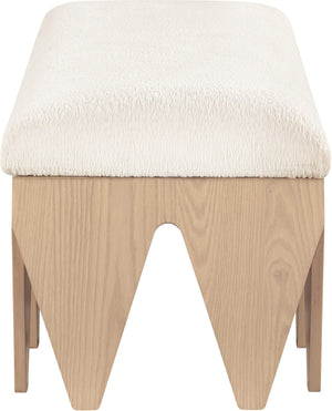Meridian Furniture Altair Art Deco Velour Fur Upholstered Bench with Sculptural Oak Veneer Base 22026Cream