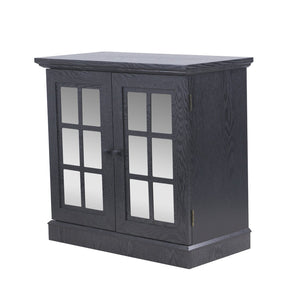 English Elm Storage Sideboard with Mirrored Acrylic Doors and Wood Grain Mdf Finish for Compact Rooms Black W2899P372748
