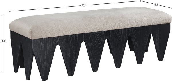 Meridian Furniture Altair Art Deco Velour Fur Upholstered Bench with Angular Black Oak Veneer Legs 22027Beige
