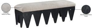 Meridian Furniture Altair Art Deco Velour Fur Upholstered Bench with Angular Black Oak Veneer Legs 22027Beige