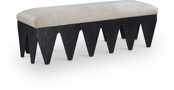 Meridian Furniture Altair Art Deco Velour Fur Upholstered Bench with Angular Black Oak Veneer Legs 22027Beige